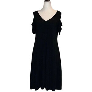 White House Black Market XSmall Black Cold Shoulder V-Neck Black Trapeze Dress